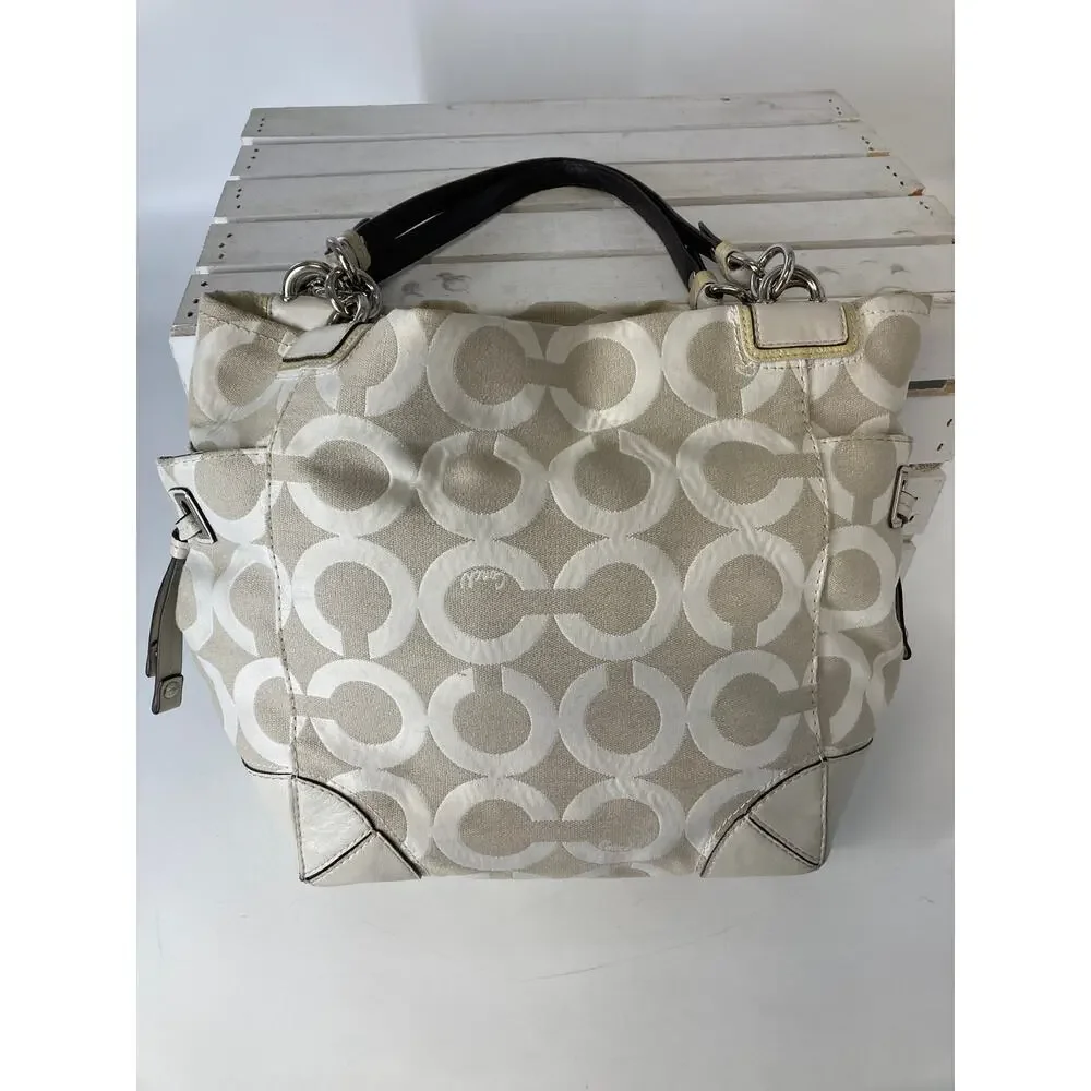 COACH 14578 LARGE IVORY, TAN SIGNATURE PRINT SHOULDER BAG